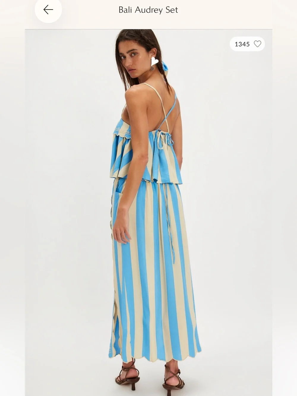 Free People Blue and Cream Striped Maxi Skirt Set with Scallop Slit
